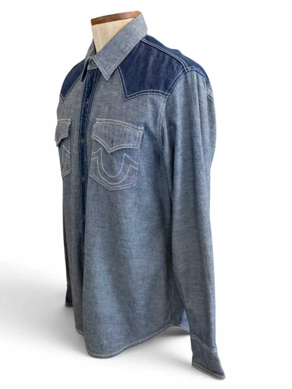 True Religion Denim Western Shirt 2XL | Two-Tone Snap Front Cowboy Shirt
